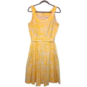 Calvin Klein Yellow Floral Pleated Fit & Flare Belted Dress Size 12